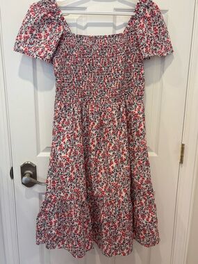 GAP Floral Smocked Flutter Sleeve Cottagecore Dress Size Medium 100% Cotton